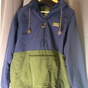 L.L.Bean Mountain Classic Anorak Jacket Womens XL Regular Blue Green Hooded (A)